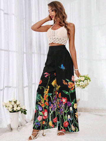 VCAY High Waisted Floral Print Wide Leg Pants For Vacation VCAY High Waisted Floral Print Wide Leg Pants For Vacation