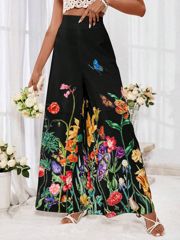 VCAY High Waisted Floral Print Wide Leg Pants For Vacation VCAY High Waisted Floral Print Wide Leg Pants For Vacation