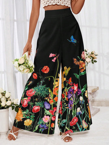 VCAY High Waisted Floral Print Wide Leg Pants For Vacation VCAY High Waisted Floral Print Wide Leg Pants For Vacation