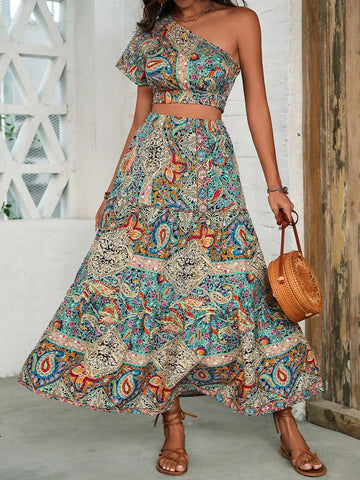 Peasants' Paisley Crop Top And Skirt Set Peasants' Paisley Crop Top And Skirt Set