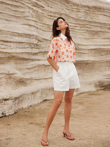 VCAY Random Elegant Daisy Embroidery Hollow Out Shirt VCAY Random Elegant Daisy Embroidery Hollow Out Shirt