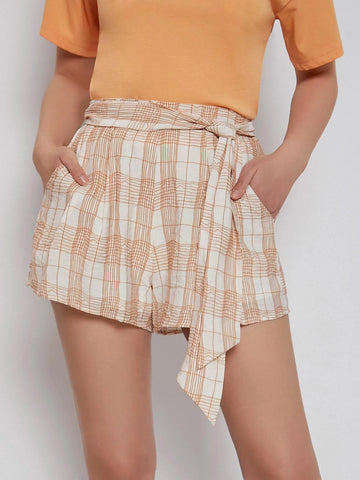 VCAY Self Belted Plaid Shorts Success VCAY Self Belted Plaid Shorts Success