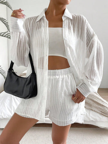 Solid Button Front Shirt & Shorts Solid Button Front Shirt & Shorts