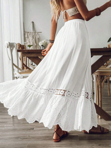 VCAY Solid Color Burnout Casual Skirt For Women Daily Wear VCAY Solid Color Burnout Casual Skirt For Women Daily Wear