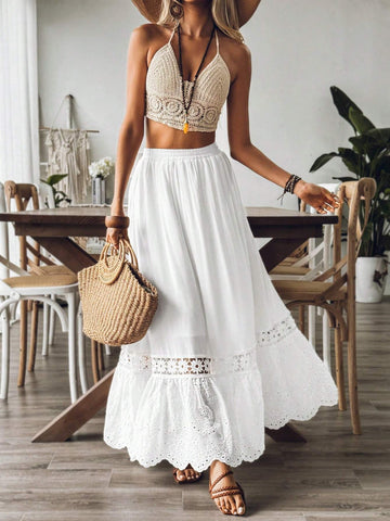 VCAY Solid Color Burnout Casual Skirt For Women Daily Wear VCAY Solid Color Burnout Casual Skirt For Women Daily Wear