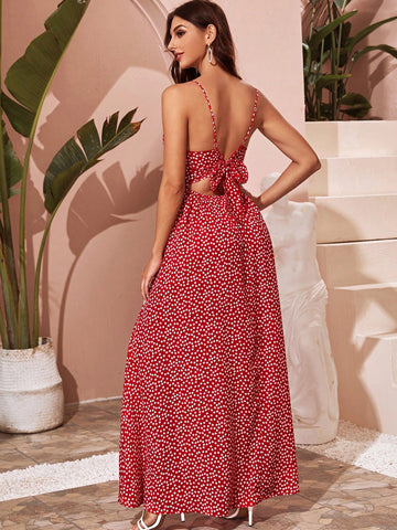 VCAY Surplice Neck Tie Back Ditsy Floral Dress VCAY Surplice Neck Tie Back Ditsy Floral Dress