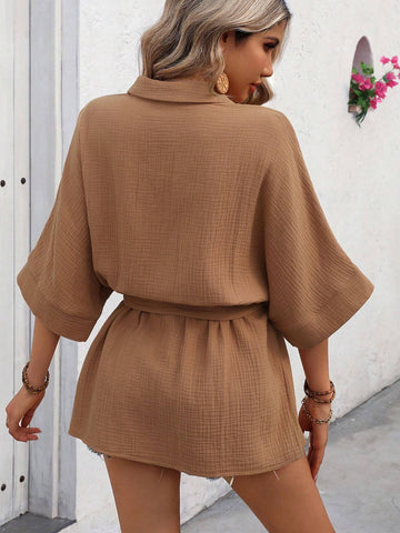 VCAY Women Summer Solid Loose Batwing Sleeve Casual Shirt VCAY Women Summer Solid Loose Batwing Sleeve Casual Shirt