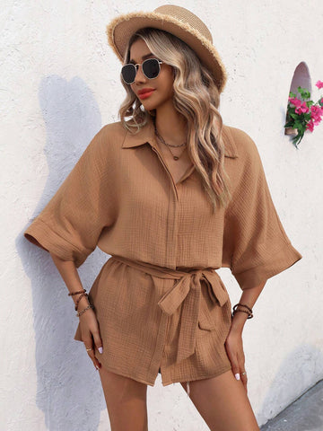 VCAY Women Summer Solid Loose Batwing Sleeve Casual Shirt VCAY Women Summer Solid Loose Batwing Sleeve Casual Shirt
