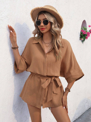 VCAY Women Summer Solid Loose Batwing Sleeve Casual Shirt VCAY Women Summer Solid Loose Batwing Sleeve Casual Shirt