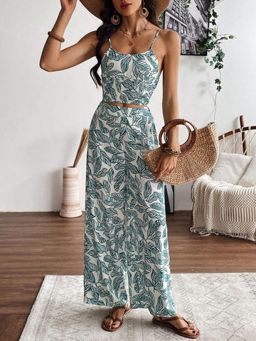 Women's Plant Printed Tank Top And Pants Set Women's Plant Printed Tank Top And Pants Set