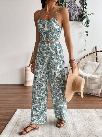 Women's Plant Printed Tank Top And Pants Set Women's Plant Printed Tank Top And Pants Set
