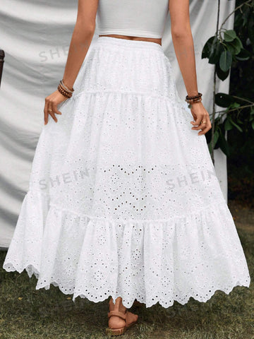 VCAY Women's Ruffle Design Hollow White Skirt VCAY Women's Ruffle Design Hollow White Skirt