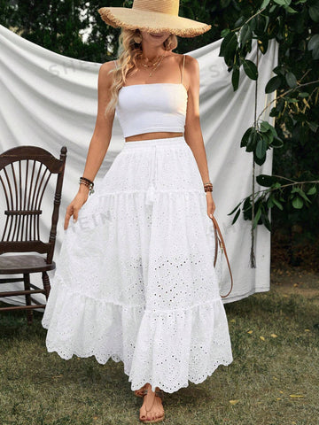 VCAY Women's Ruffle Design Hollow White Skirt VCAY Women's Ruffle Design Hollow White Skirt