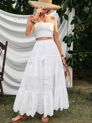 VCAY Women's Ruffle Design Hollow White Skirt VCAY Women's Ruffle Design Hollow White Skirt