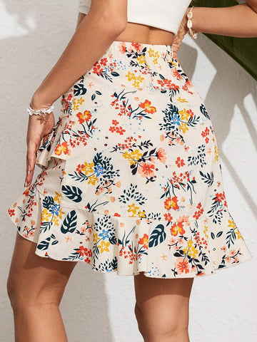 VCAY Women's Summer Ditsy Floral Drawstring Ruffle Hem Romantic Vacation Mini Skirt VCAY Women's Summer Ditsy Floral Drawstring Ruffle Hem Romantic Vacation Mini Skirt