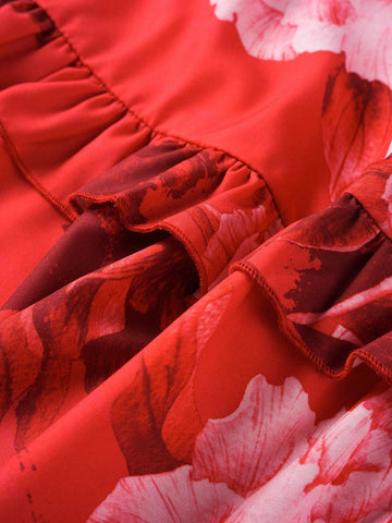 Women's Summer Red Random Print Two-Piece Cami Top And High-Waisted Maxi Skirt Set Women's Summer Red Random Print Two-Piece Cami Top And High-Waisted Maxi Skirt Set