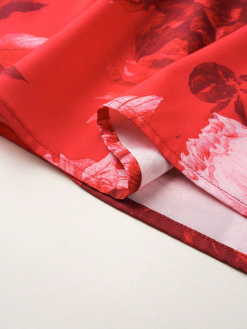 Women's Summer Red Random Print Two-Piece Cami Top And High-Waisted Maxi Skirt Set Women's Summer Red Random Print Two-Piece Cami Top And High-Waisted Maxi Skirt Set