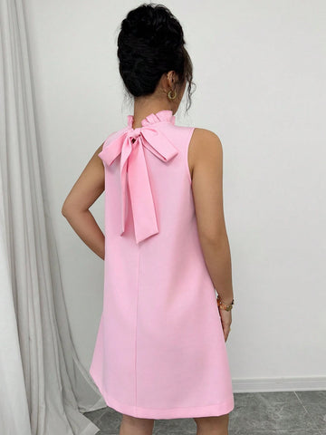 Women's Elegant Ruffled Collar Sleeveless A-Line Short Dress, Delicate Pink, Suitable For Valentine's Day, Spring/Summer Women's Elegant Ruffled Collar Sleeveless A-Line Short Dress, Delicate Pink, Suitable For Valentine's Day, Spring/Summer