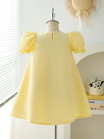 Young Girl Round Neck Solid Color Simple Style Casual Dress Young Girl Round Neck Solid Color Simple Style Casual Dress