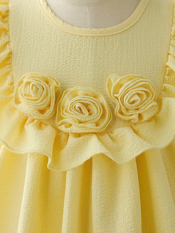 Young Girl Round Neck Solid Color Simple Style Casual Dress Young Girl Round Neck Solid Color Simple Style Casual Dress