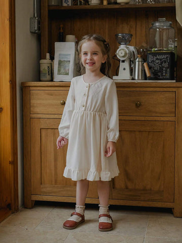 Vintaside Kids Young Girls Ivory Rib Knit Casual Dress, Comfy Countryside Style, Suitable For Spring, Autumn And Winter, All-Match & Versatile Vintaside Kids Young Girls Ivory Rib Knit Casual Dress, Comfy Countryside Style, Suitable For Spring, Autumn And Winter, All-Match & Versatile