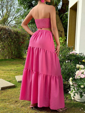 Hollow Out Strapless Top And Skirt Set Hollow Out Strapless Top And Skirt Set