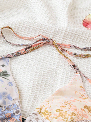 Summer Vacation Patchwork Printed Halter Top And Skirt Set Summer Vacation Patchwork Printed Halter Top And Skirt Set