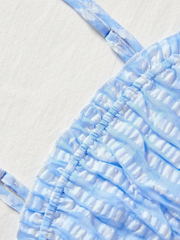 Tie-Dye Ruffled Cami Top And Skirt Set With Spaghetti Straps, Summer Tie-Dye Ruffled Cami Top And Skirt Set With Spaghetti Straps, Summer