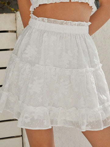 Women's 2pcs Frill Edge Wrap Crop Top And A-Line Skirt Set Women's 2pcs Frill Edge Wrap Crop Top And A-Line Skirt Set