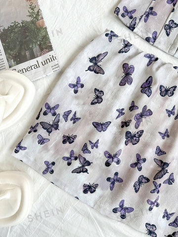 Women's Fashion Butterfly Printed Camisole Top And Short Skirt Set Bow Two Piece Outfits Festival Outfits Women's Fashion Butterfly Printed Camisole Top And Short Skirt Set Bow Two Piece Outfits Festival Outfits