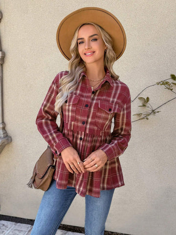 Plaid Vintage Flannel Long Sleeve Peter Pan Collar Cardigan Shir Plaid Vintage Flannel Long Sleeve Peter Pan Collar Cardigan Shir