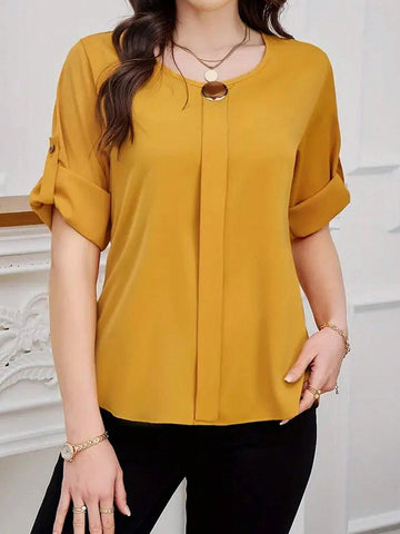 EMERY ROSE Women's Casual Short Sleeve Plaid Printed Round Neck Summer Shirt Black And White Shirt EMERY ROSE Women's Casual Short Sleeve Plaid Printed Round Neck Summer Shirt Black And White Shirt