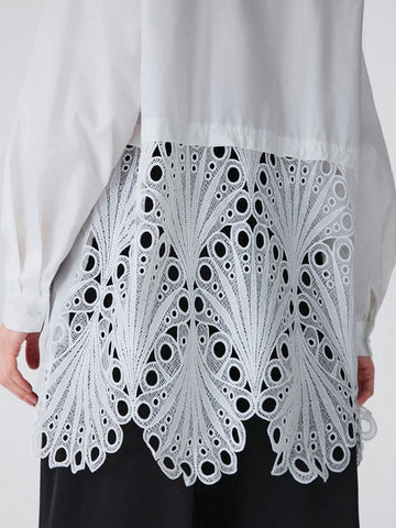 Women's Solid Color Front Button Casual Long Sleeve Hollow Out Vacation Blouse Women's Solid Color Front Button Casual Long Sleeve Hollow Out Vacation Blouse