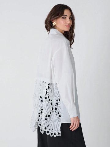 Women's Solid Color Front Button Casual Long Sleeve Hollow Out Vacation Blouse Women's Solid Color Front Button Casual Long Sleeve Hollow Out Vacation Blouse