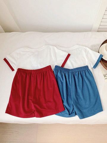 Young Boy Casual Chinese Style Printed Short Sleeve Shirt And Shorts Set, Hanfu Style, 4pcs/Set Young Boy Casual Chinese Style Printed Short Sleeve Shirt And Shorts Set, Hanfu Style, 4pcs/Set