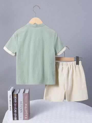 Young Boy Casual Dragon Pattern Hanfu Shirt And Shorts Chinese Style Outfits Young Boy Casual Dragon Pattern Hanfu Shirt And Shorts Chinese Style Outfits