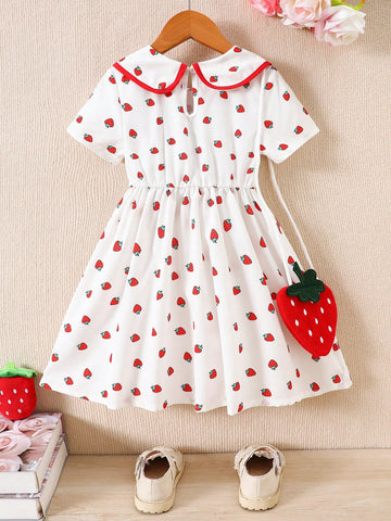 Young Girl 4-7Yrs Strawberry Print Dolly Collar Short Sleeve Dress Young Girl 4-7Yrs Strawberry Print Dolly Collar Short Sleeve Dress