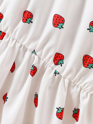 Young Girl 4-7Yrs Strawberry Print Dolly Collar Short Sleeve Dress Young Girl 4-7Yrs Strawberry Print Dolly Collar Short Sleeve Dress
