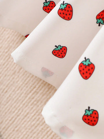 Young Girl 4-7Yrs Strawberry Print Dolly Collar Short Sleeve Dress Young Girl 4-7Yrs Strawberry Print Dolly Collar Short Sleeve Dress