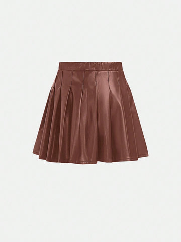Young Girl All-Match The Cheapest Woven Plain Solid Color PU Leather Bodycon Pleated Mini Skirt Young Girl All-Match The Cheapest Woven Plain Solid Color PU Leather Bodycon Pleated Mini Skirt