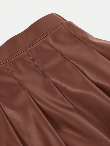 Young Girl All-Match The Cheapest Woven Plain Solid Color PU Leather Bodycon Pleated Mini Skirt Young Girl All-Match The Cheapest Woven Plain Solid Color PU Leather Bodycon Pleated Mini Skirt
