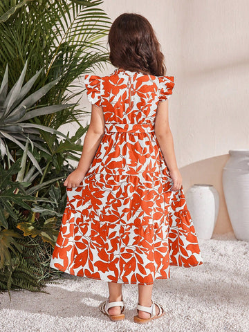 Young Girl Chiffon Ditsy Ditsy Floral Ruffle Hem Sleeveless Dress With Stand Collar Young Girl Chiffon Ditsy Ditsy Floral Ruffle Hem Sleeveless Dress With Stand Collar