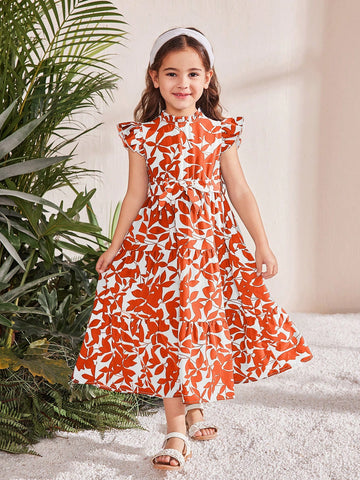 Young Girl Chiffon Ditsy Ditsy Floral Ruffle Hem Sleeveless Dress With Stand Collar Young Girl Chiffon Ditsy Ditsy Floral Ruffle Hem Sleeveless Dress With Stand Collar
