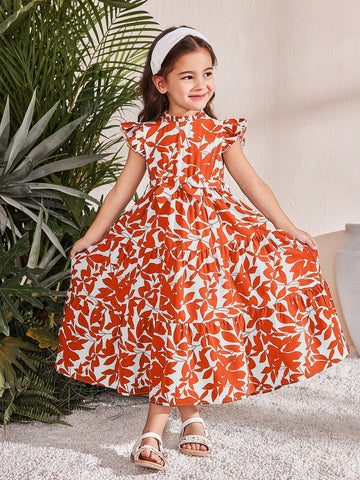 Young Girl Chiffon Ditsy Ditsy Floral Ruffle Hem Sleeveless Dress With Stand Collar Young Girl Chiffon Ditsy Ditsy Floral Ruffle Hem Sleeveless Dress With Stand Collar