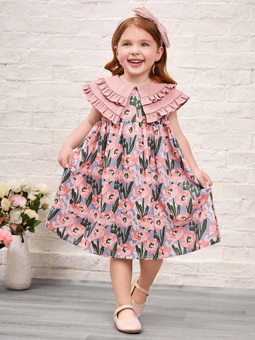 Young Girl Ditsy Floral Smocked Neck Snug Fit Dress Young Girl Ditsy Floral Smocked Neck Snug Fit Dress