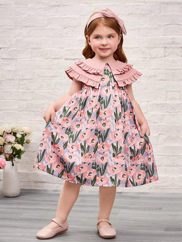 Young Girl Ditsy Floral Smocked Neck Snug Fit Dress Young Girl Ditsy Floral Smocked Neck Snug Fit Dress