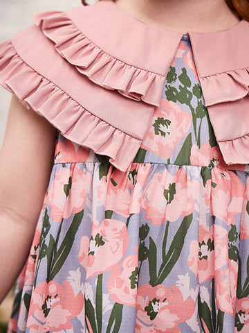 Young Girl Ditsy Floral Smocked Neck Snug Fit Dress Young Girl Ditsy Floral Smocked Neck Snug Fit Dress