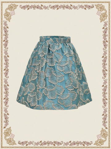 Young Girl Elegant Jacquard Elasticated Waist Skirt Young Girl Elegant Jacquard Elasticated Waist Skirt