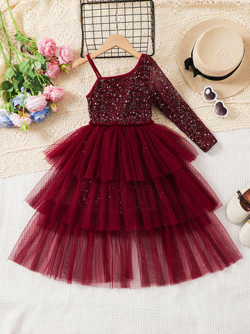 Young Girl Elegant Sparkling Mesh Princess Style Casual Fashion Dress Young Girl Elegant Sparkling Mesh Princess Style Casual Fashion Dress