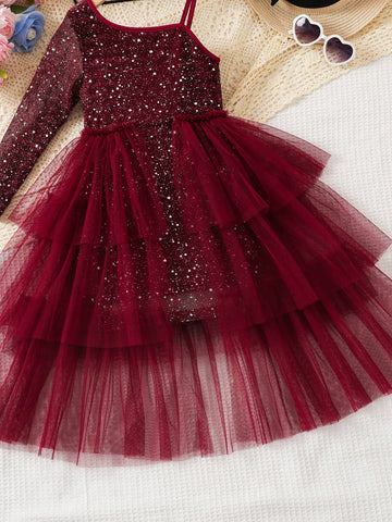 Young Girl Elegant Sparkling Mesh Princess Style Casual Fashion Dress Young Girl Elegant Sparkling Mesh Princess Style Casual Fashion Dress